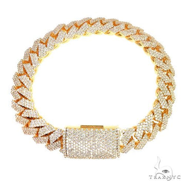 Three row prong set diamond Cuban link bracelet – front view showing parallel diamond rows across full length