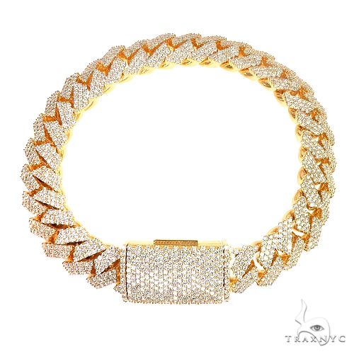 Three row prong set diamond Cuban link bracelet – front view showing parallel diamond rows across full length