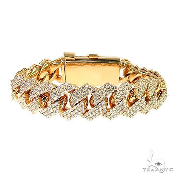3 row prong set diamond Cuban bracelet in gold – round cut diamonds across three parallel rows, full-length view