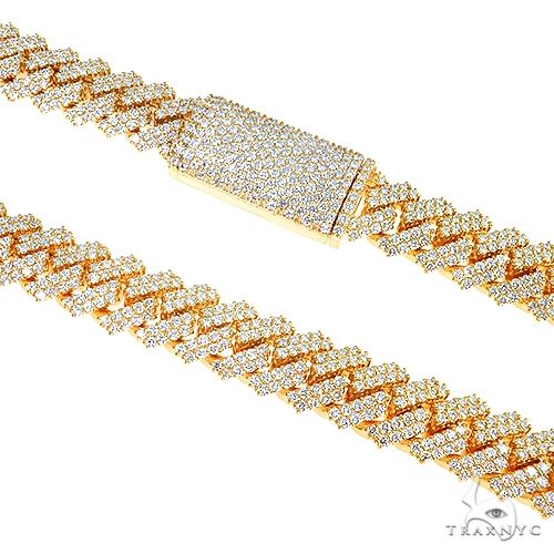 Double row prong set diamond Cuban link chain — close-up showing raised diamond settings across each link