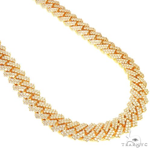 Yellow gold 2-row diamond prong set Cuban chain with pave diamond clasp