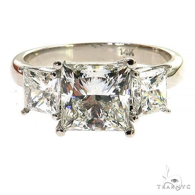 14K Gold 3 Stone Princess Cut Diamond Engagement Ring Lab
