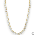 Yellow gold 20-pointer lab diamond tennis chain necklace with round-cut stones.