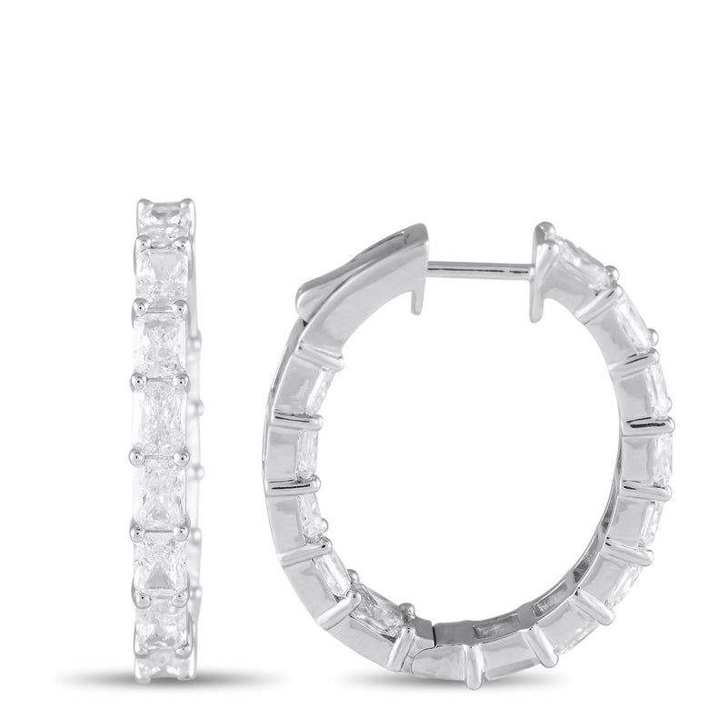 LB Exclusive 18K White Gold 5.10ct Diamond Radiant Cut Inside-Out Hoop Earrings AER-19141