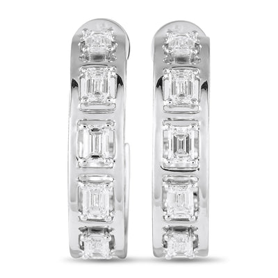 LB Exclusive 18K White Gold 2.55ct Diamond Emerald-Cut C-Hoop Earrings AER-19098