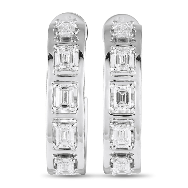LB Exclusive 18K White Gold 2.55ct Diamond Emerald-Cut C-Hoop Earrings AER-19098