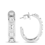 LB Exclusive 18K White Gold 2.55ct Diamond Emerald-Cut C-Hoop Earrings AER-19098