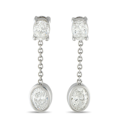 LB Exclusive 18K White Gold 2.50ct Oval Diamond Dangle Earrings AERR-19331