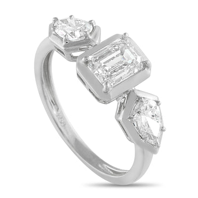 LB Exclusive 18K White Gold 1.76ct Diamond Geometric Three-Stone Ring ALR-19794-1