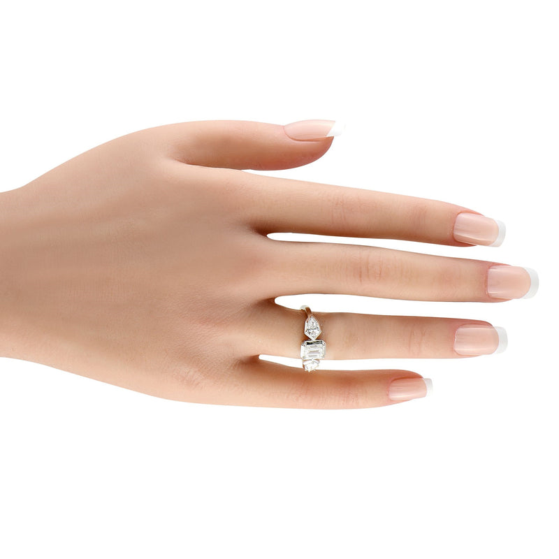 LB Exclusive 18K White Gold 1.76ct Diamond Geometric Three-Stone Ring ALR-19794-1
