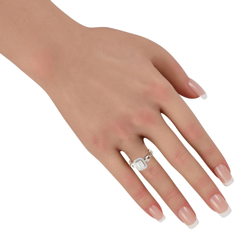 LB Exclusive 18K White Gold 1.25ct Diamond Square Link Ring ALR-20068