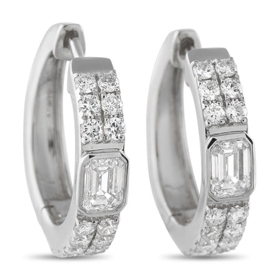 LB Exclusive 18K White Gold 1.60ct Diamond Huggie Hoop Earrings AER-20558