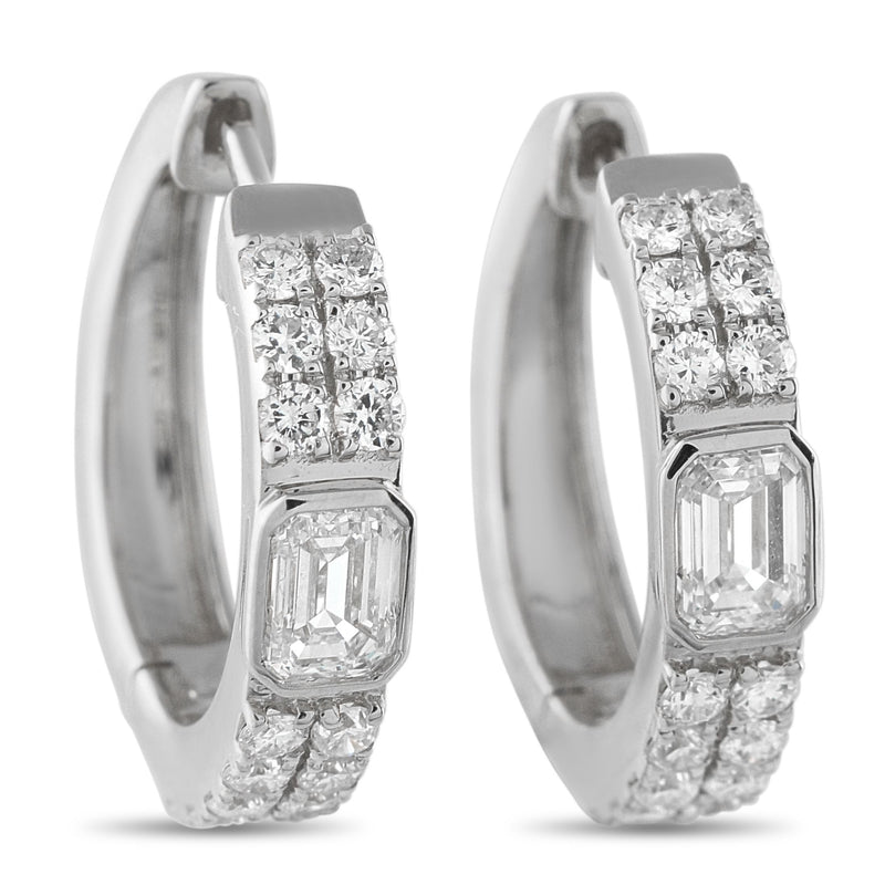 LB Exclusive 18K White Gold 1.60ct Diamond Huggie Hoop Earrings AER-20558