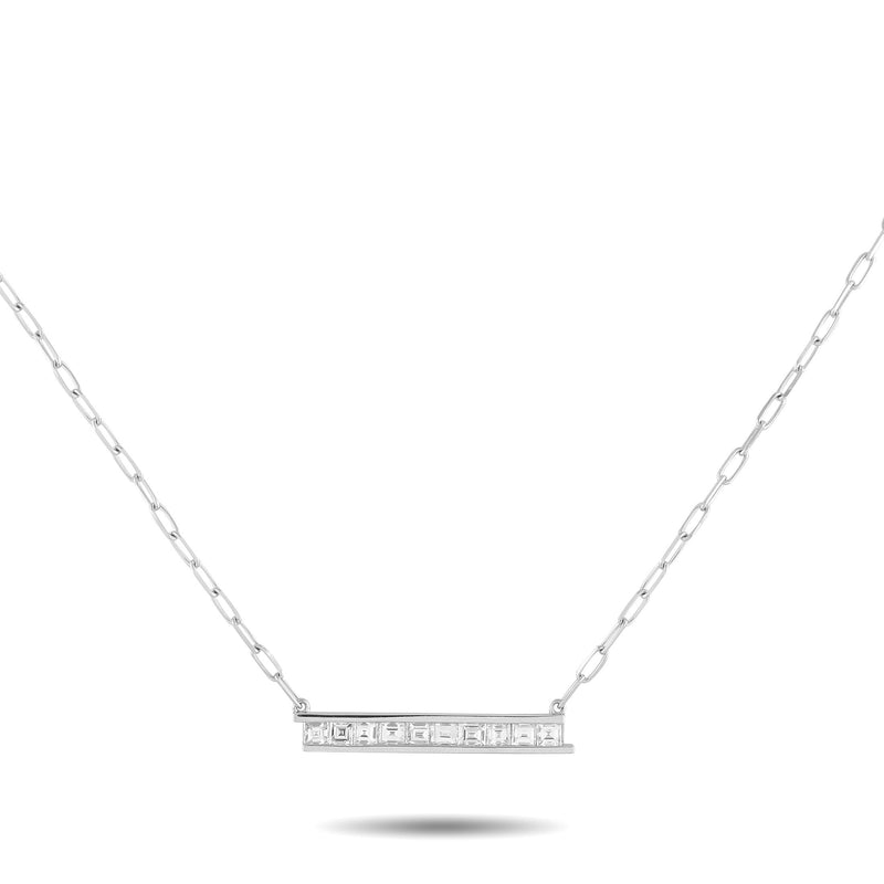 LB Exclusive 18K White Gold 1.10ct Diamond Bar Link Necklace ANK-20539