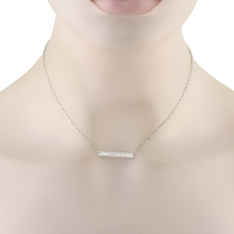 LB Exclusive 18K White Gold 1.10ct Diamond Bar Link Necklace ANK-20539