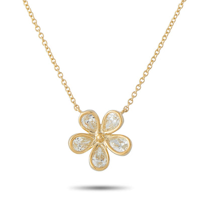 LB Exclusive 18K Yellow Gold 1.0ct Diamond Flower Necklace ANK-19121