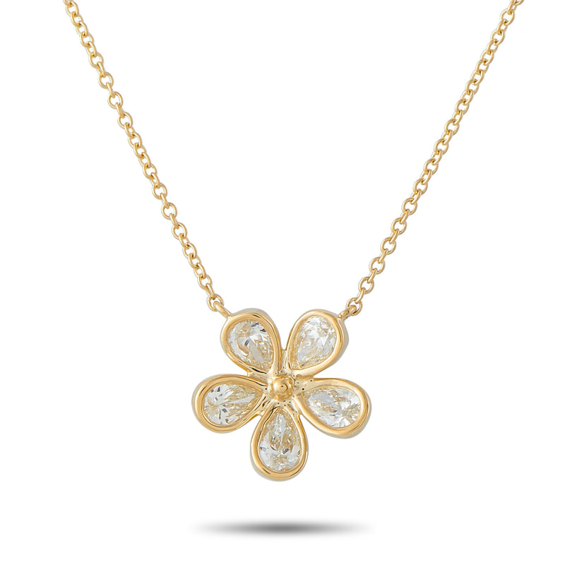 LB Exclusive 18K Yellow Gold 1.0ct Diamond Flower Necklace ANK-19121