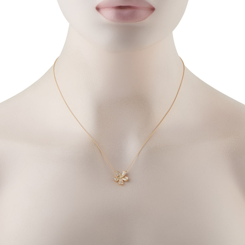 LB Exclusive 18K Yellow Gold 1.0ct Diamond Flower Necklace ANK-19121