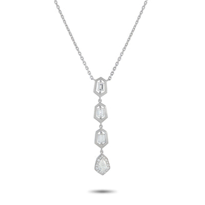 LB Exclusive 18K White Gold 1.25ct Diamond Geometric Drop Necklace ANK-19829
