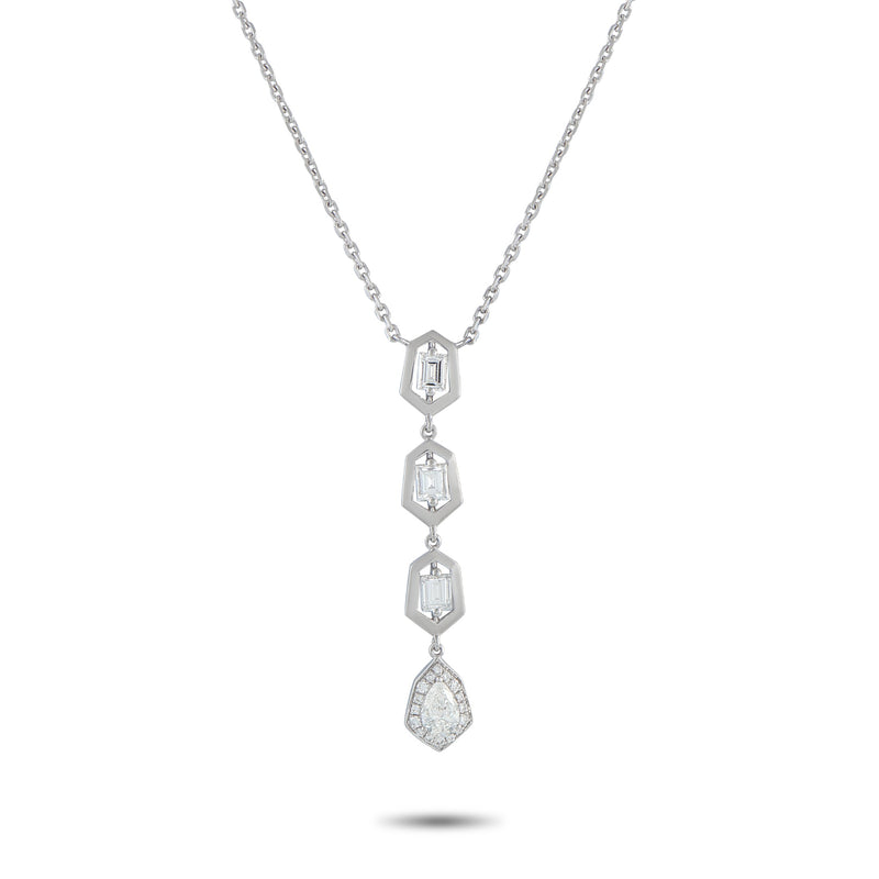 LB Exclusive 18K White Gold 1.25ct Diamond Geometric Drop Necklace ANK-19829