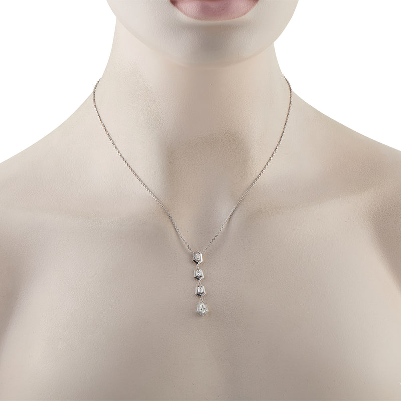 LB Exclusive 18K White Gold 1.25ct Diamond Geometric Drop Necklace ANK-19829