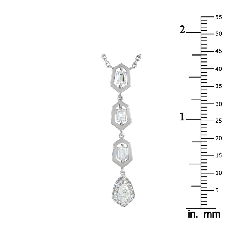 LB Exclusive 18K White Gold 1.25ct Diamond Geometric Drop Necklace ANK-19829