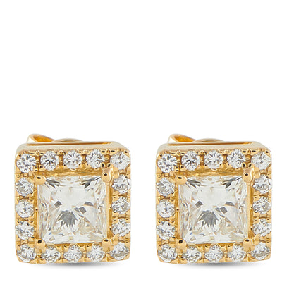 LB Exclusive 18K Yellow Gold 1.37ct Diamond Square Stud Earrings AER-19363-Y