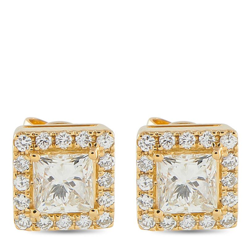 LB Exclusive 18K Yellow Gold 1.37ct Diamond Square Stud Earrings AER-19363-Y