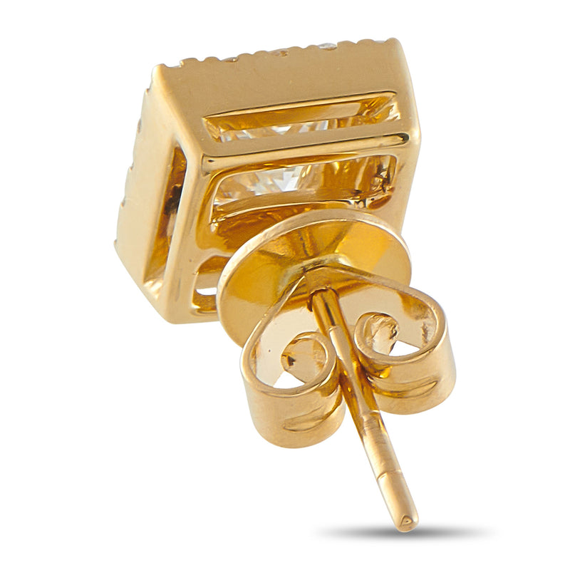 LB Exclusive 18K Yellow Gold 1.37ct Diamond Square Stud Earrings AER-19363-Y