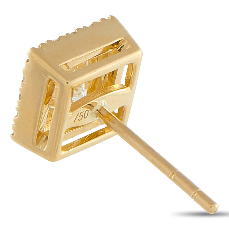 LB Exclusive 18K Yellow Gold 1.37ct Diamond Square Stud Earrings AER-19363-Y