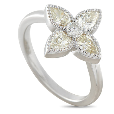 LB Exclusive 18K White Gold 0.95ct Diamond Four Petal Flower Ring  ALR-20705