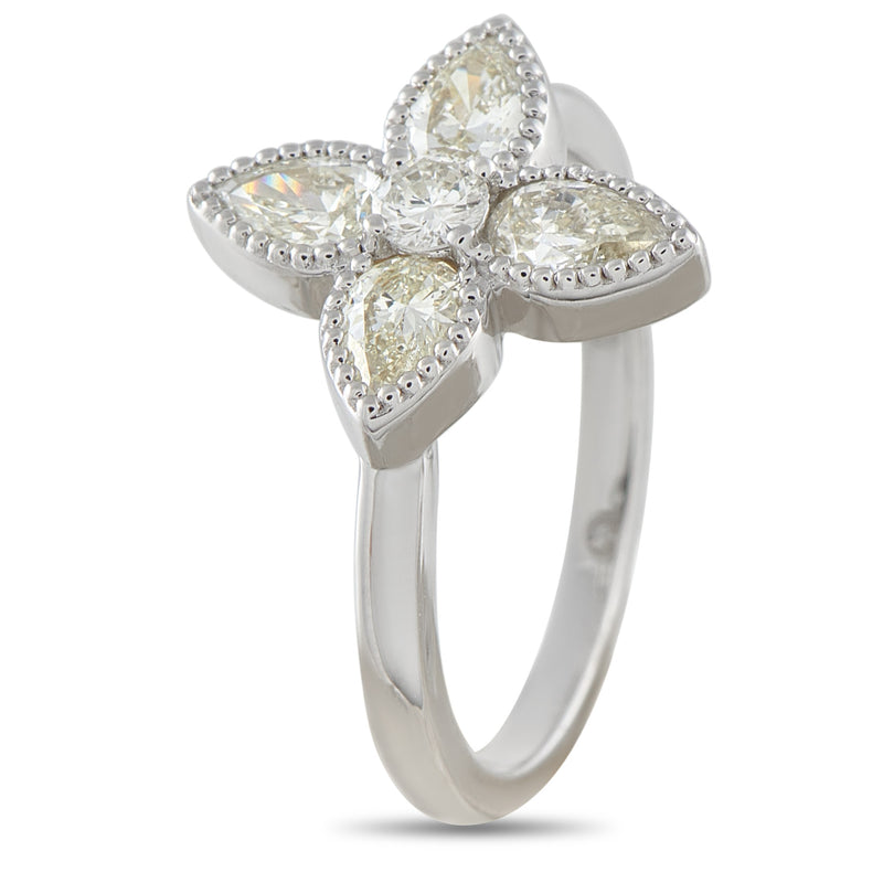 LB Exclusive 18K White Gold 0.95ct Diamond Four Petal Flower Ring  ALR-20705