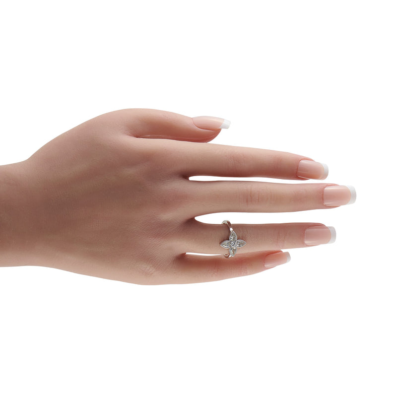 LB Exclusive 18K White Gold 0.95ct Diamond Four Petal Flower Ring  ALR-20705