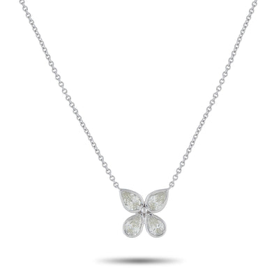 LB Exclusive 18K White Gold 2.35ct Diamond Flower Necklace ANK-20414