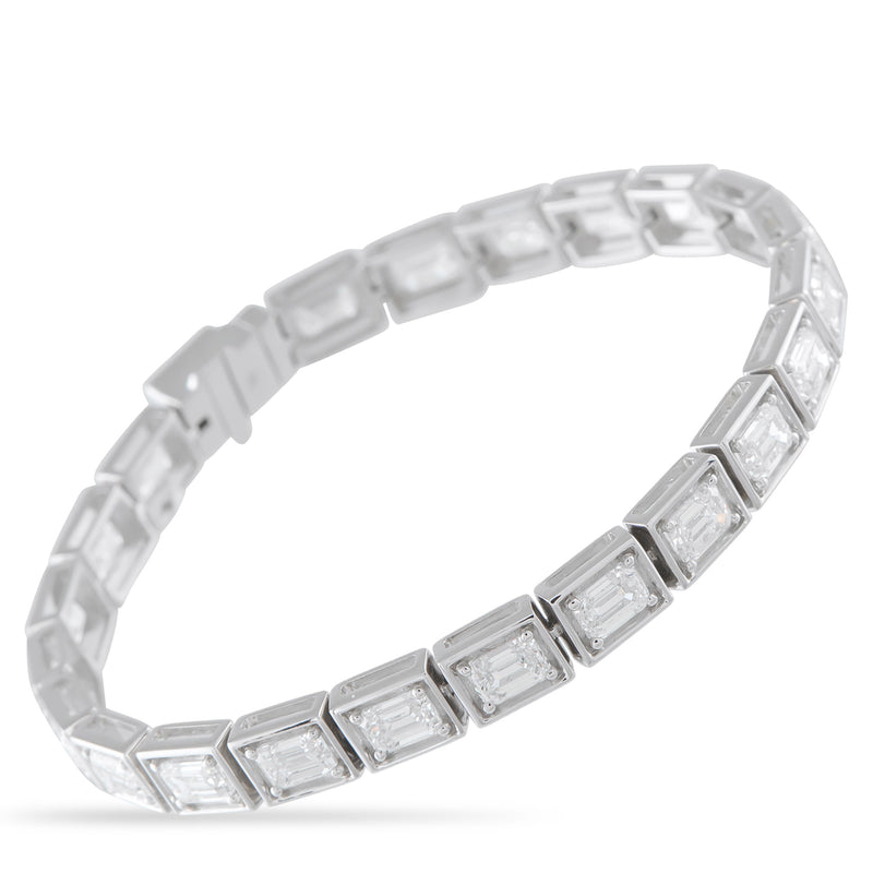 LB Exclusive 18K White Gold 11.30ct Emerald-Cut Diamond Line Bracelet ALB-19426-1