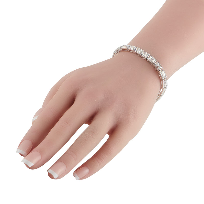 LB Exclusive 18K White Gold 11.30ct Emerald-Cut Diamond Line Bracelet ALB-19426-1