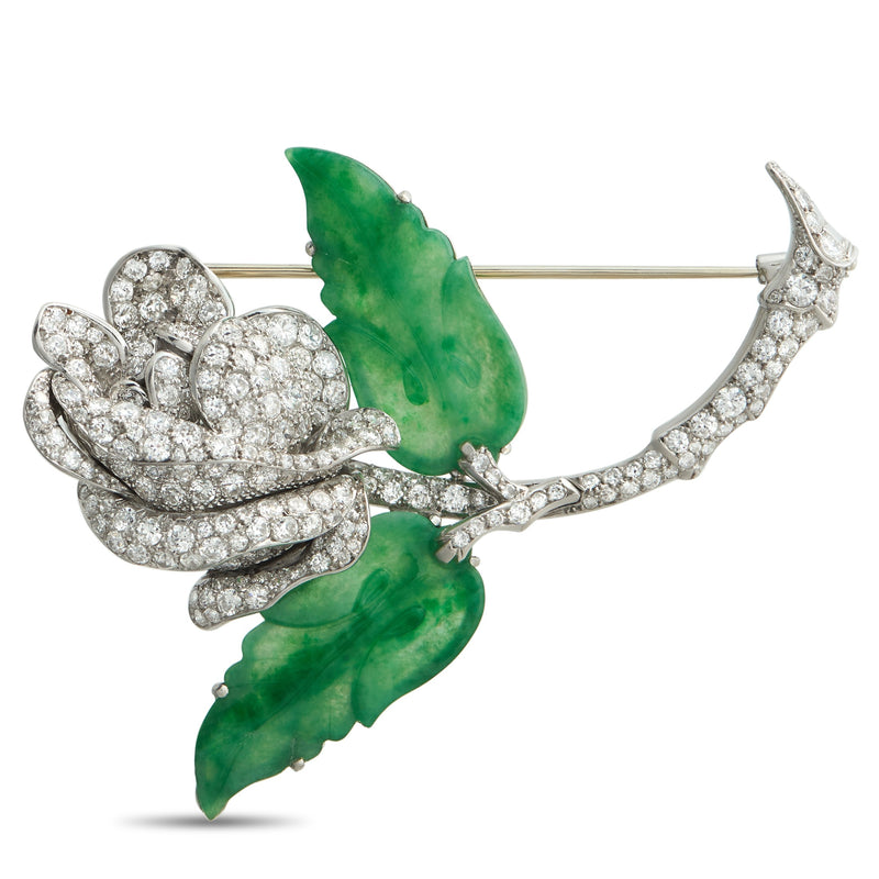 LB Exclusive Platinum 4.25ct Diamond and Jade Rose Brooch MF16-020326