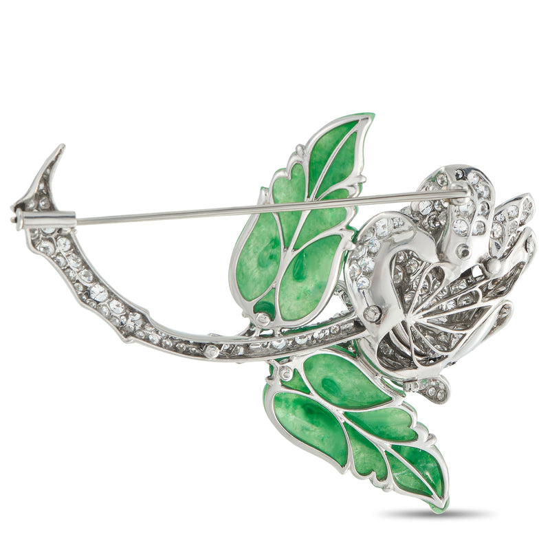 LB Exclusive Platinum 4.25ct Diamond and Jade Rose Brooch MF16-020326