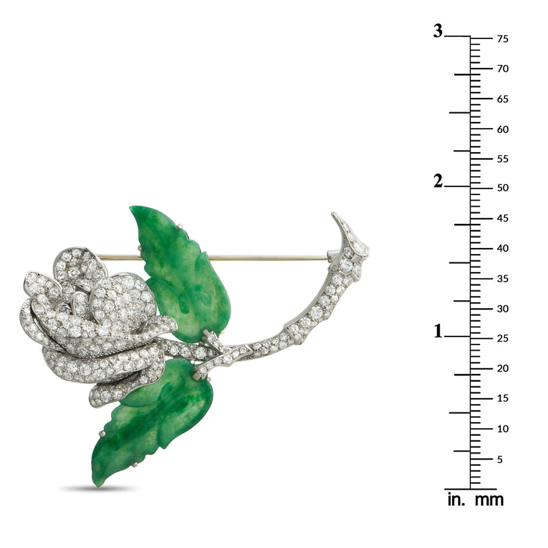 LB Exclusive Platinum 4.25ct Diamond and Jade Rose Brooch MF16-020326