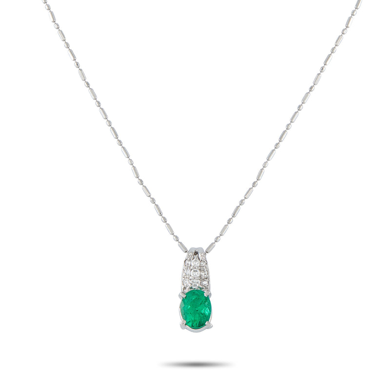 LB Exclusive Platinum 0.08ct Diamond and Emerald Pendant Necklace MF08-041426