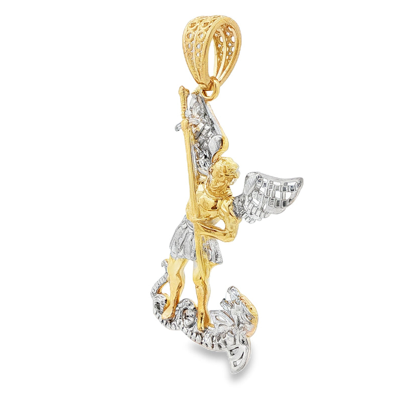 10K Two Tone Gold Saint Michael Pendant 33929
