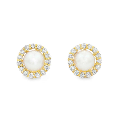 Prong Diamond Pearl Earrings 36949