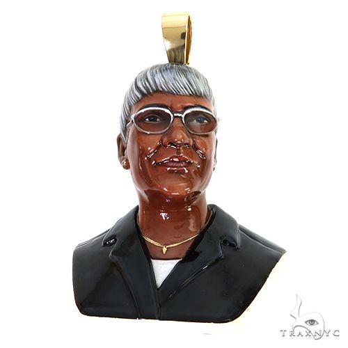 3D torso pendant with realistic enamel face portrait – front angle showing dimensional sculptural detail