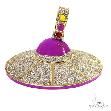 3D UFO glow-in-the-dark enamel diamond pendant – saucer profile with pavé diamond surface and enamel detail
