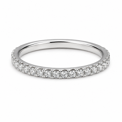 14K gold 3/4 eternity wedding band with 0.65 carat total weight of round lab grown diamonds and a slim 2.00mm profile.