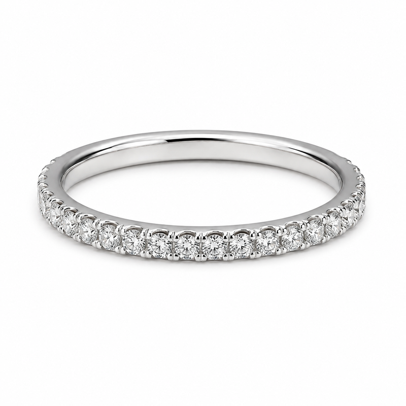 14K gold 3/4 eternity wedding band with 0.65 carat total weight of round lab grown diamonds and a slim 2.00mm profile.