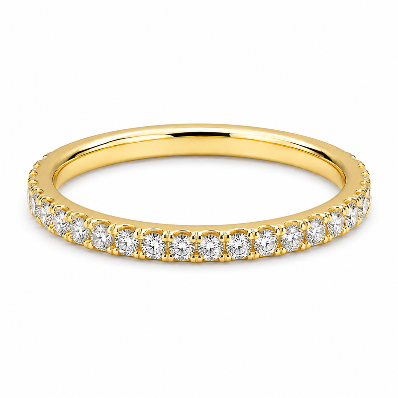 14K gold 3/4 eternity wedding band with 0.65 carat total weight of round lab grown diamonds and a slim 2.00mm profile.