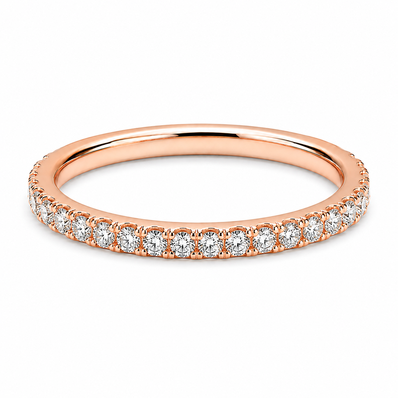 14K gold 3/4 eternity wedding band with 0.65 carat total weight of round lab grown diamonds and a slim 2.00mm profile.