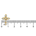 Yellow gold upside-down cross necklace with clear and yellow diamonds in a cluster design.