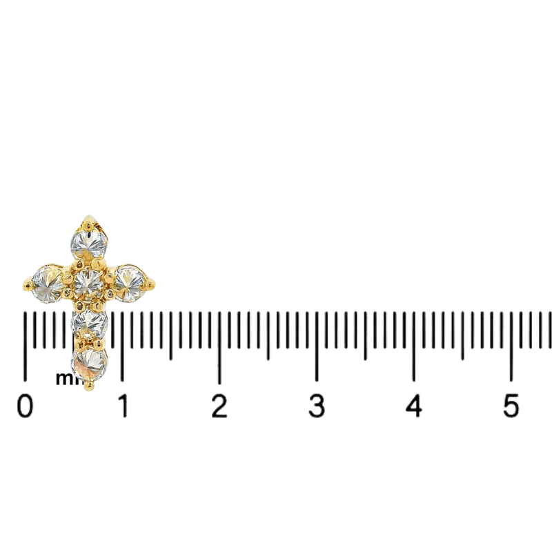 Yellow gold upside-down cross necklace with clear and yellow diamonds in a cluster design.
